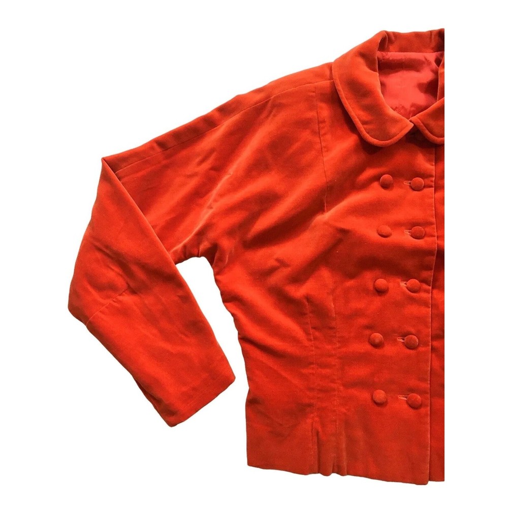 Vintage Handmade Velveteen Double Breasted Crop Blazer Jacket Orange Small S/M